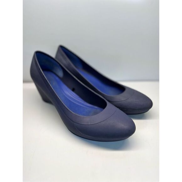 Crocs Women’s Lina Wedge Pump Heel Sandals Size 8 Blue - Picture 1 of 9